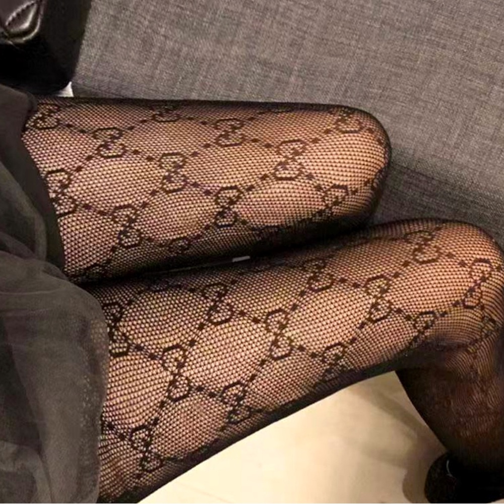 Sexy Mesh  Footed black stocking